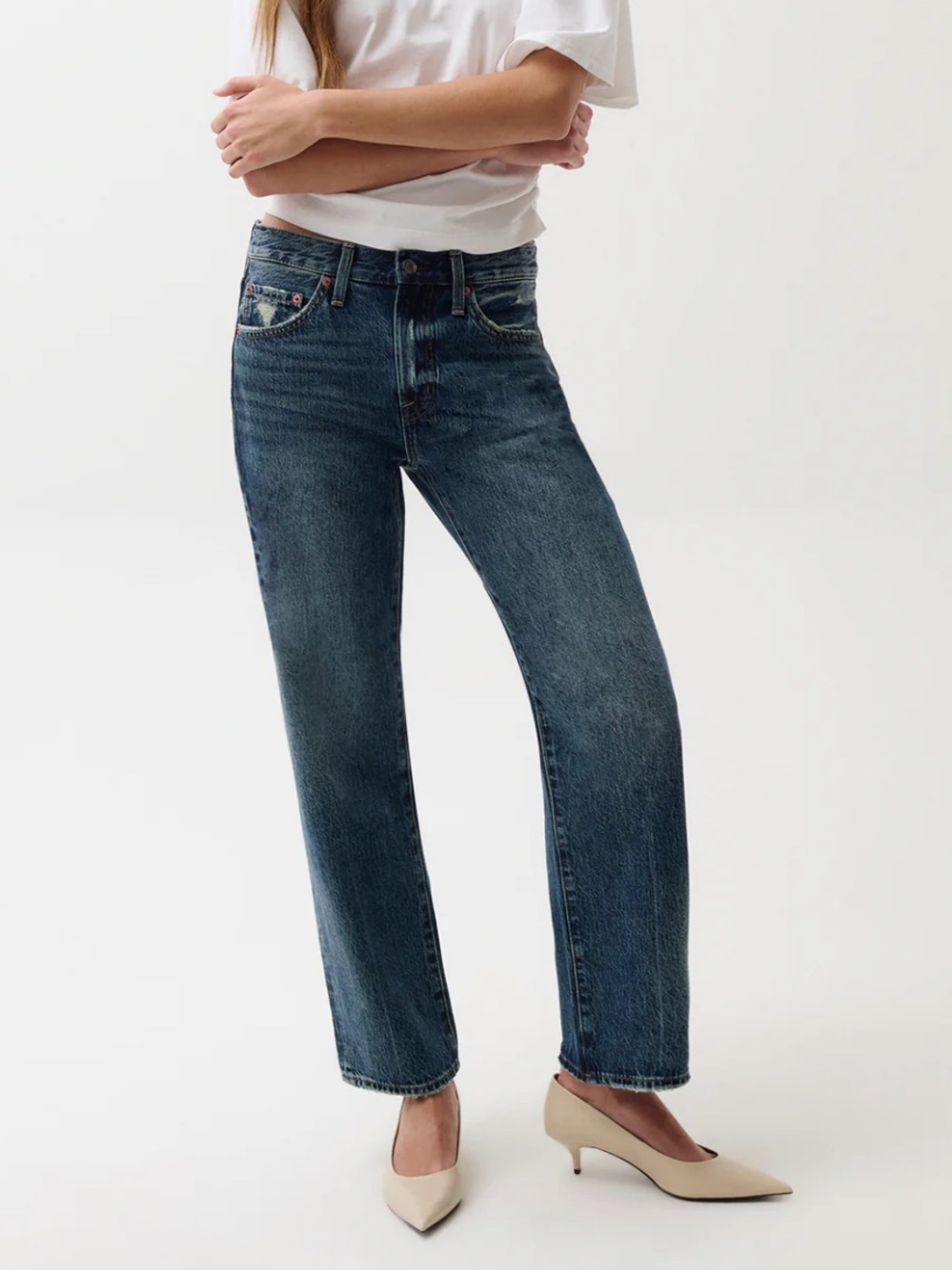 pistola LEXI MID RISE BOWED STRAIGHT JEAN - ARTISAN Dark Blue Barrel Jeans 30p